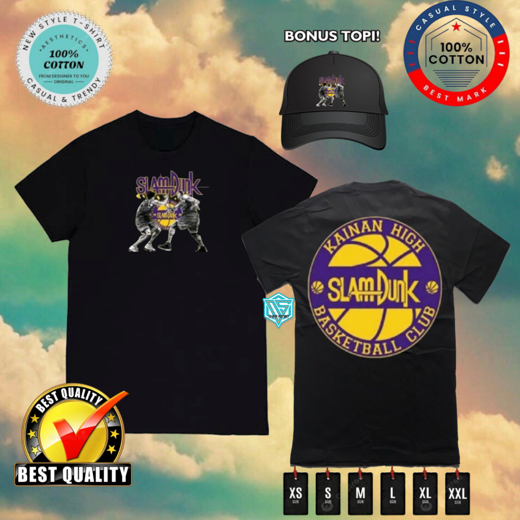 KAOS BASKET SLAM DUNK KAINAN HIGH BASKETBALL CLUB BAHAN KATUN COMBAD BONUS TOPI JARING HITAM
