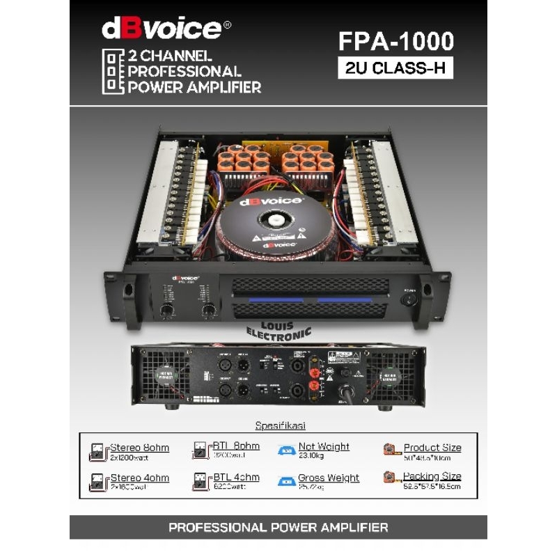 Professional Power Amplifier dBvoice FPA-1000 DB VOICE FPA1000 2CH Class H