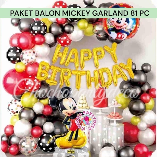 Paket Balon MICKEY MOUSE GARLAND 81 PC / Dekorasi Ulang Tahun Mickey Mouse