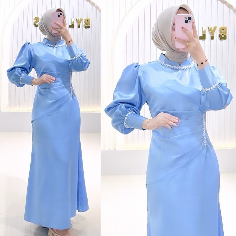 Shanum dress satin mermaid dress viral pesta / kondangan dress baju kondangan murah lengan balon ada