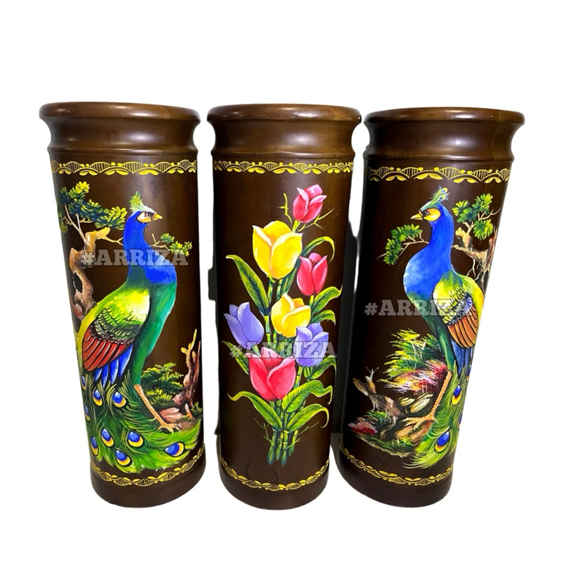 TEMPAT PAYUNG KAYU JATI Motif Ukir Warna / GUCI KAYU JATI Motif Ukir Warna / VAS KAYU JATI Motif Uki