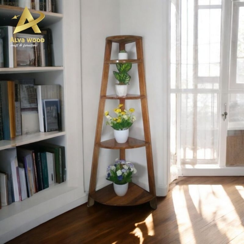 rak sudut serbaguna/ rak sudut minimalis/ rak susun kayu jati asli