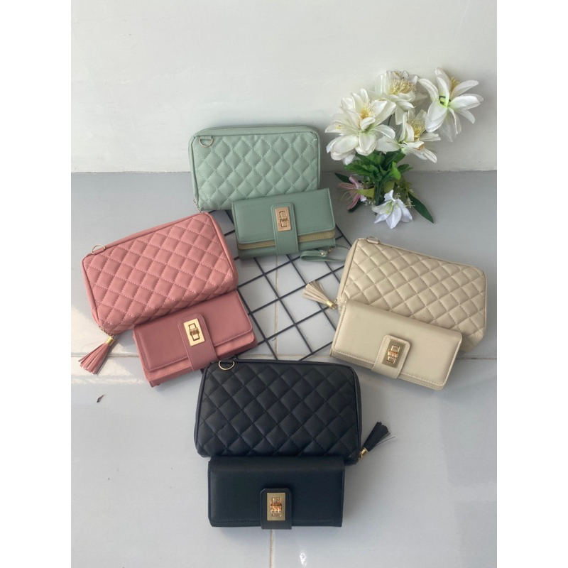 Tas Selempang Bordir Paket Wallet Couple Dompet Wanita