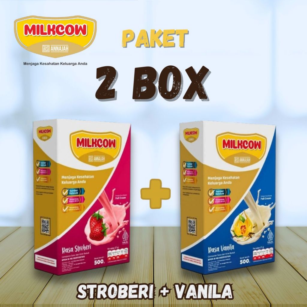 

Paket Mix MILKCOW 2 Box Rasa Vanila dan Stroberi Susu Sapi Bubuk Penambah Berat dan Tinggi Badan