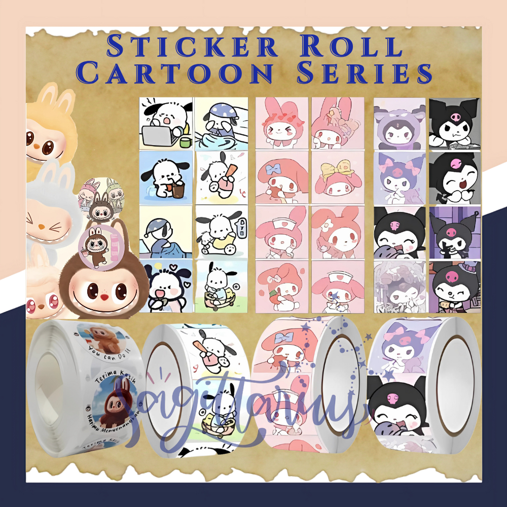

500Pcs Sticker Roll Labubu Cartoon 2,5cm Stiker Sanrio Kuromi Capybara Stikerroll Kartun SS001 - SGR