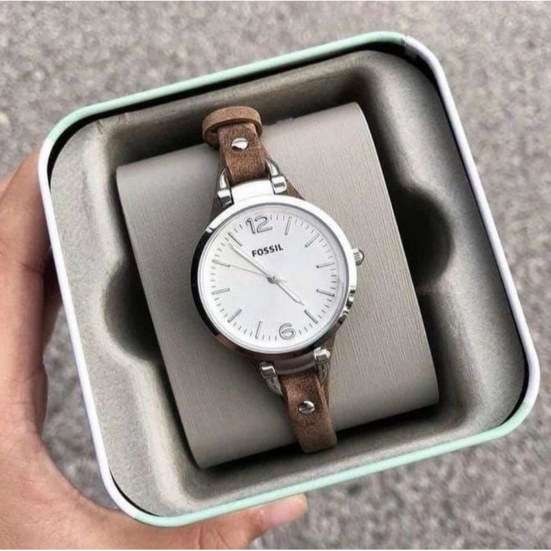 jam tangan wanita original es3060 es 3060 georgia silver dial leather strap