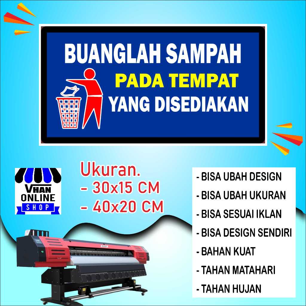 

Cetak Sticker Tempelan Buang Sampah Bahan Tahan Air Biru