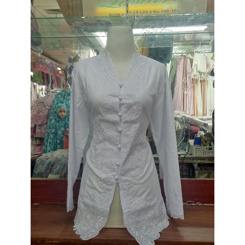 PROMO NEW KEBAYA ENCIM BORDIR WARNA PUTIH BAHAN KATUN TOYOBO