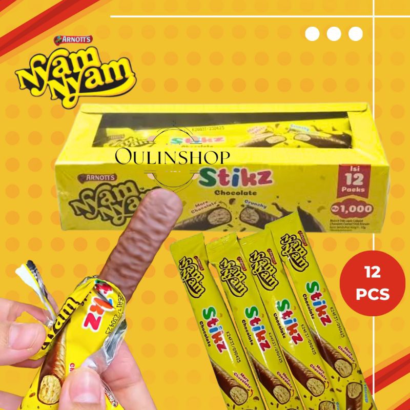 

Janjanan Anak Nyam Nyam Stikz Chocolate Crunchy Biskuit Stik Lapis Cokelat dan Renyah 1Box Isi 12Pcs