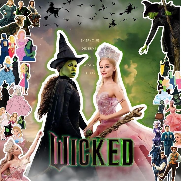 

Wicked Stickers Pack 15 pcs stiker 10 cm Tebal Vynil Bisa Hologram Glinda Elphaba Ariana Grande Anti Air Tahan Lama Wizards of Oz