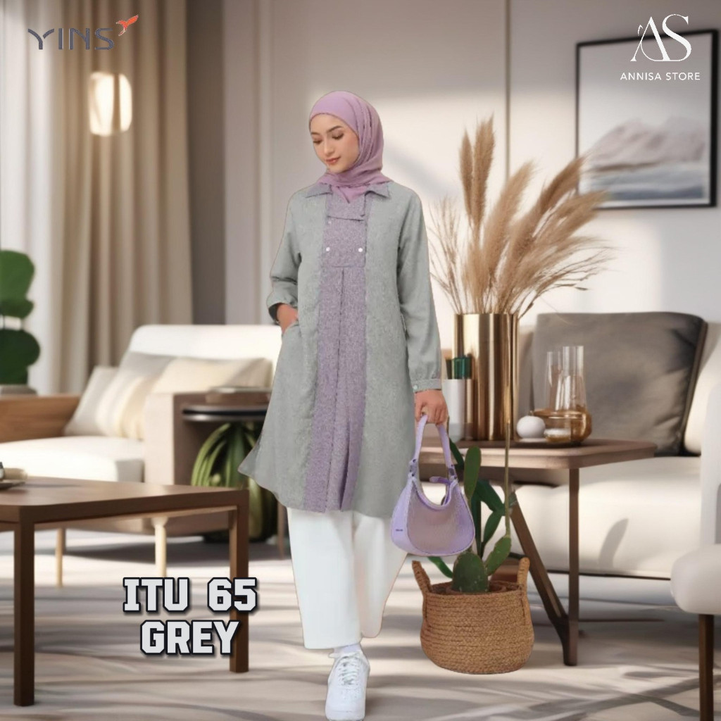 BAJU BLUS TUNIK JUMBO WANITA & REMAJA YOUTH INSPIRE YINS ITU 65 GREY COCOK UNTUK KERJA/KULIAH