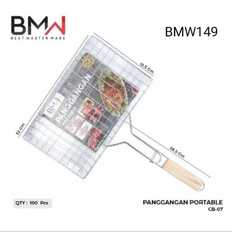 Panggangan Jepit Stainless 20 Cm Ikan Ayam Anti Lengket Jumbo Murah, Serbaguna Gagang Kayu