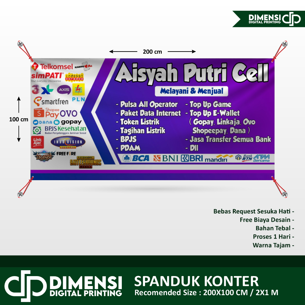 SPANDUK KONTER HP / SPANDUK KONTER CELLULAR / SPANDUK AGEN PULSA DAN KUOTA