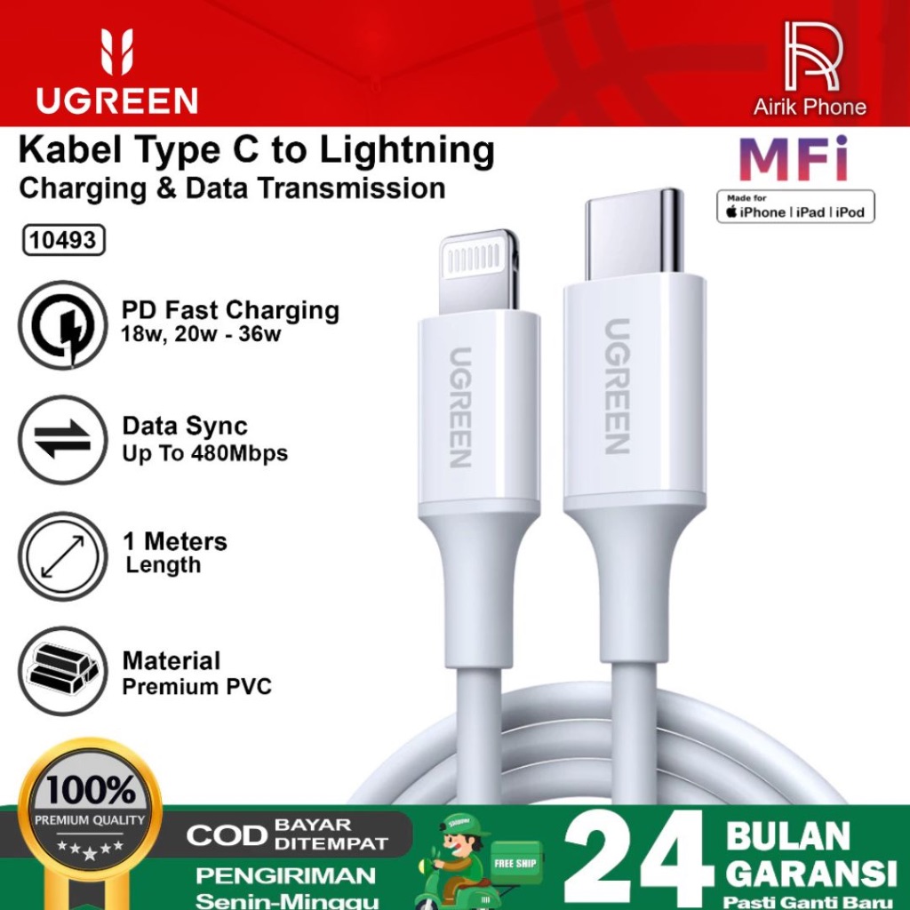 UGREEN Kabel Data Mfi iPhone X XR XS 11 12 13 14 Type C To Lightning Original FAST Charging Max 36W