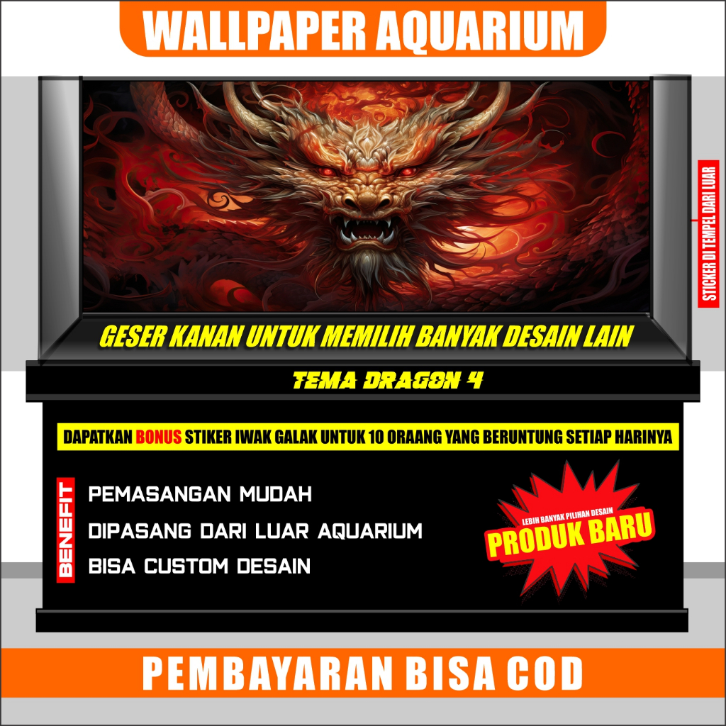 stiker background aquarium 3d timbul jumbo kaca akrilik besar gambar aquaspace chana naga hitam 4