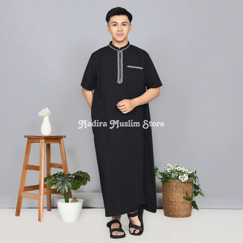 NADIRA - JUBAH LAKI - LAKI DEWASA BORDIR SIMPEL ELEGAN GAMIS PRIA DEWASA LENGAN PENDEK