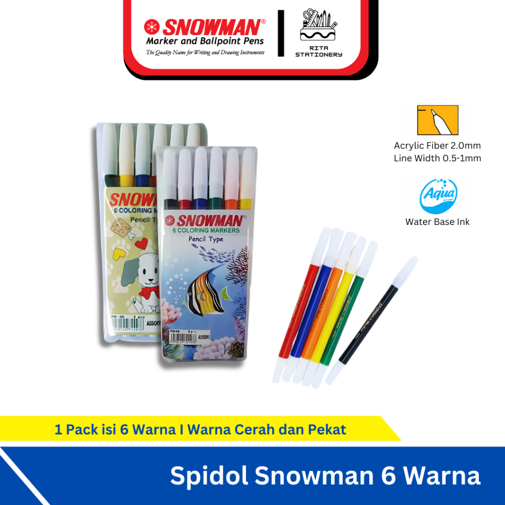 

Spidol Warna Snowman 6 Colours Warna PW-6A Anak - Pack