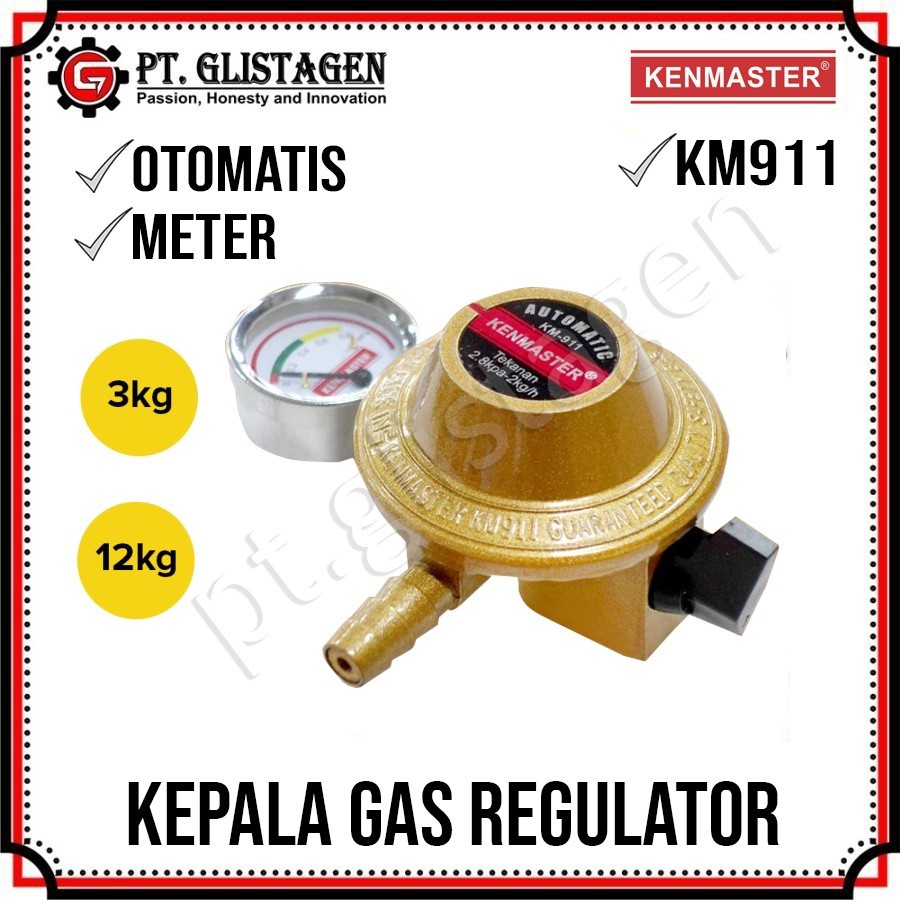 Kenmaster KM911 Kepala Gas Meter Elpiji LPG Regulator Gas Otomatis Indikator Habis Kosangas Meter