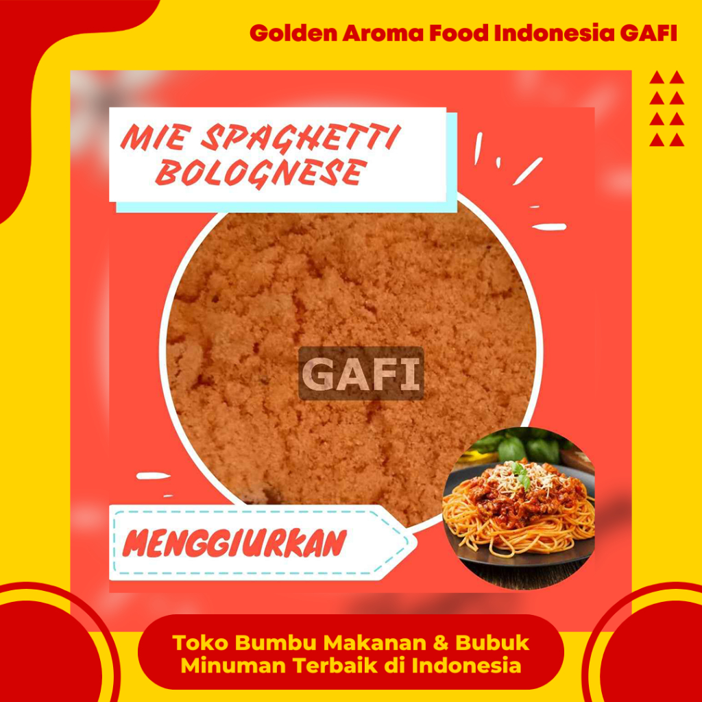 

GAFI Food Bumbu Tabur Rasa Mie Spaghetty Bolognese 1 Kg Enak Murah Lezat halal, Spaghetty Bolognese Seasoning Powder 1Kg