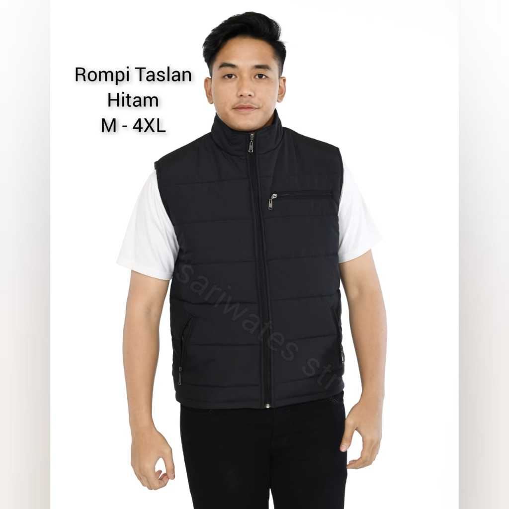 Rompi Jumbo Pria Wanita Taslan Vest Bigsize Jaket Gelembung Puffer Hitam XXL XXXL XXXXL 3XL 4XL
