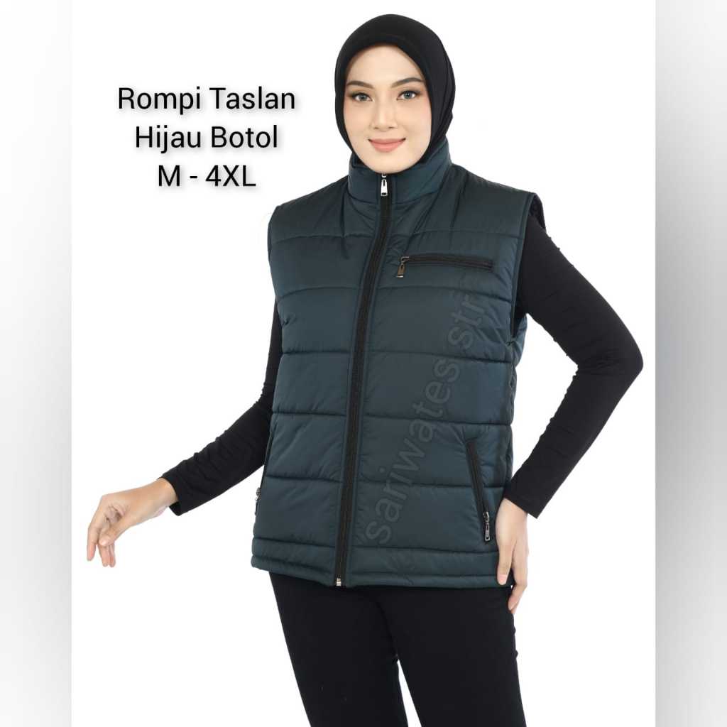 Rompi Jumbo Wanita Taslan Vest Bigsize Jaket Gelembung Puffer Hijau Botol M L XL XXL XXXL XXXXL