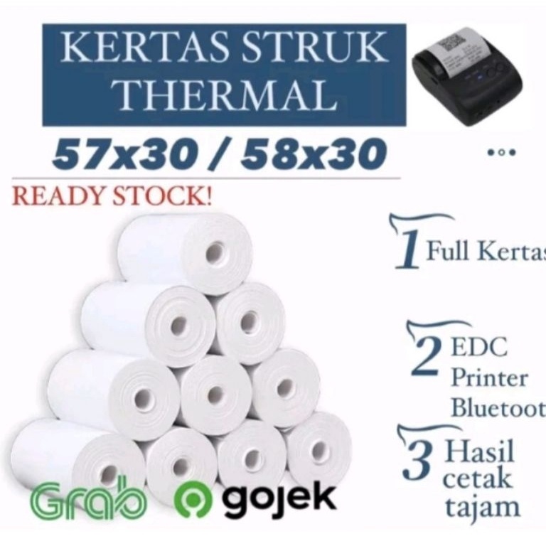 

is Terkini Kertas struk kasir printer thermal 5857x3mm full paket 1 dus isi 1 pcs K52