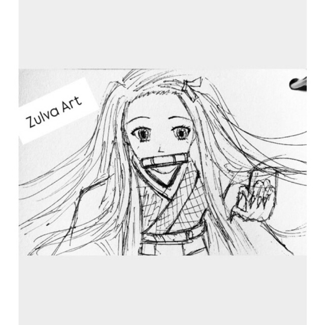 Gambar Tangan Sketsa Anime Nezuko Kamado Demon Slayer