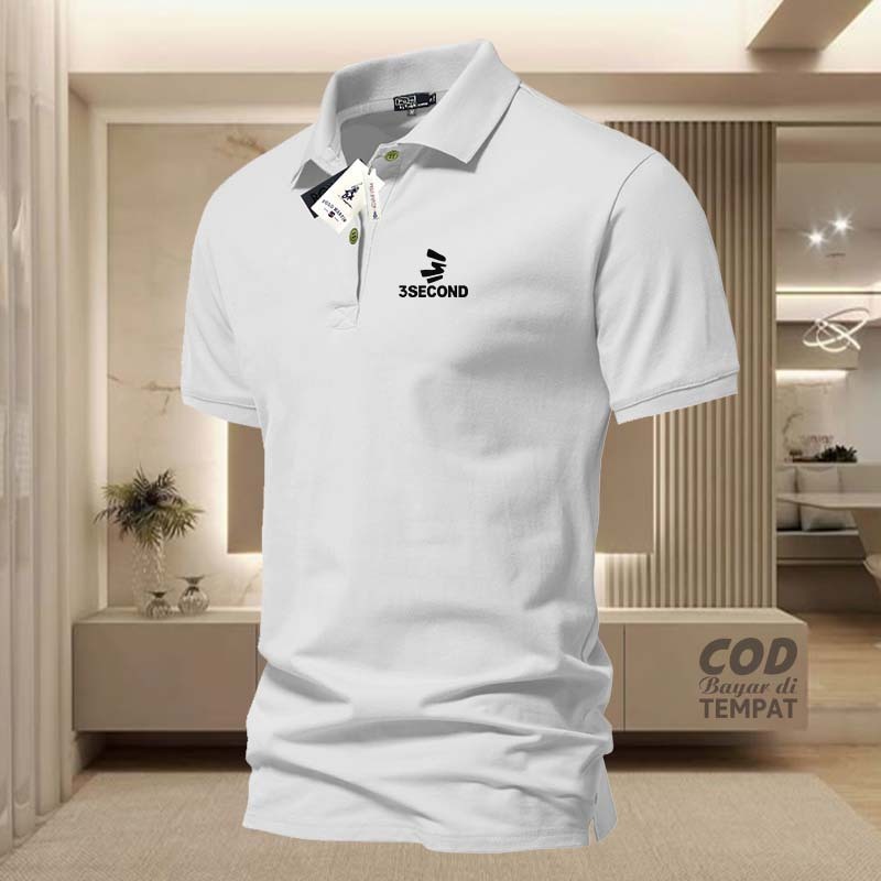 COD T-shrit POLO kerah 3Second Kiri Logo Garis 3 Hitam Kaos Kerah Dewasa Shirt / Kaos Wangki Pria Po