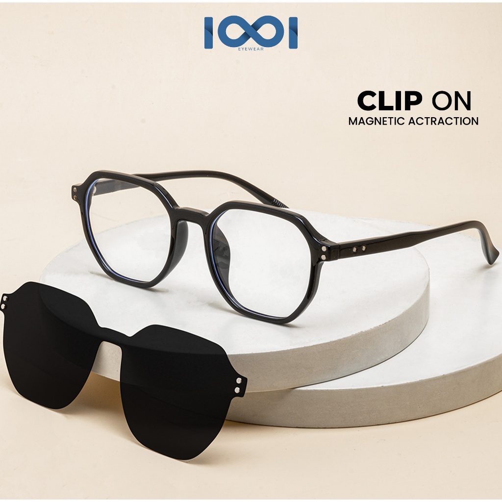 IOOI Eyewear Kacamata Geometric Hitam Clip On Sunglasses Polarized UV Bisa Minus Pria Wanita 82103