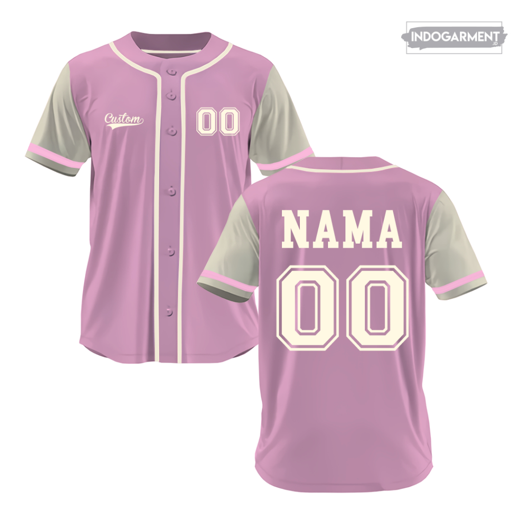 INDOGARMENT Baju Baseball Pink Cream Baju Couple Baju Seragam Olahraga Baju Seragam Keluarga Baju Ba