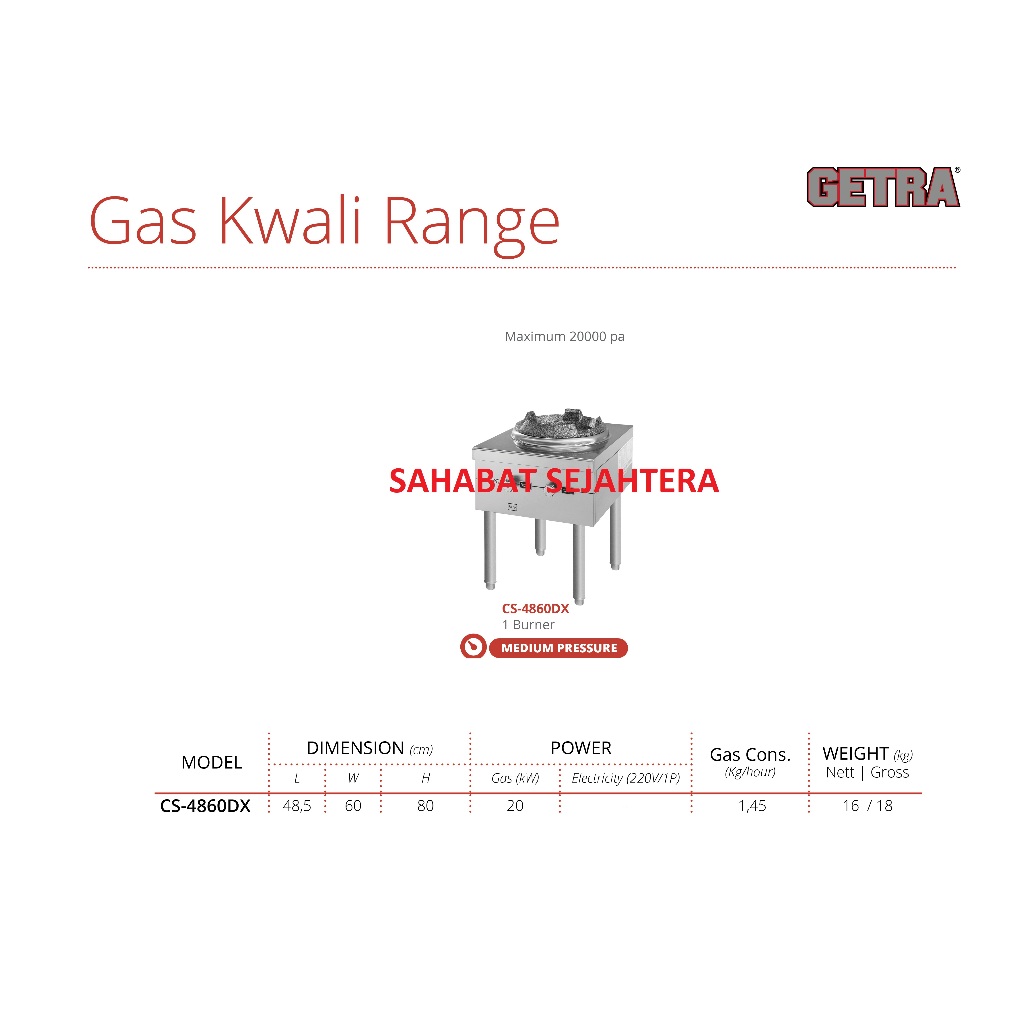 GETRA Gas Kwali Range CS-4860DX Kompor 1 Burner