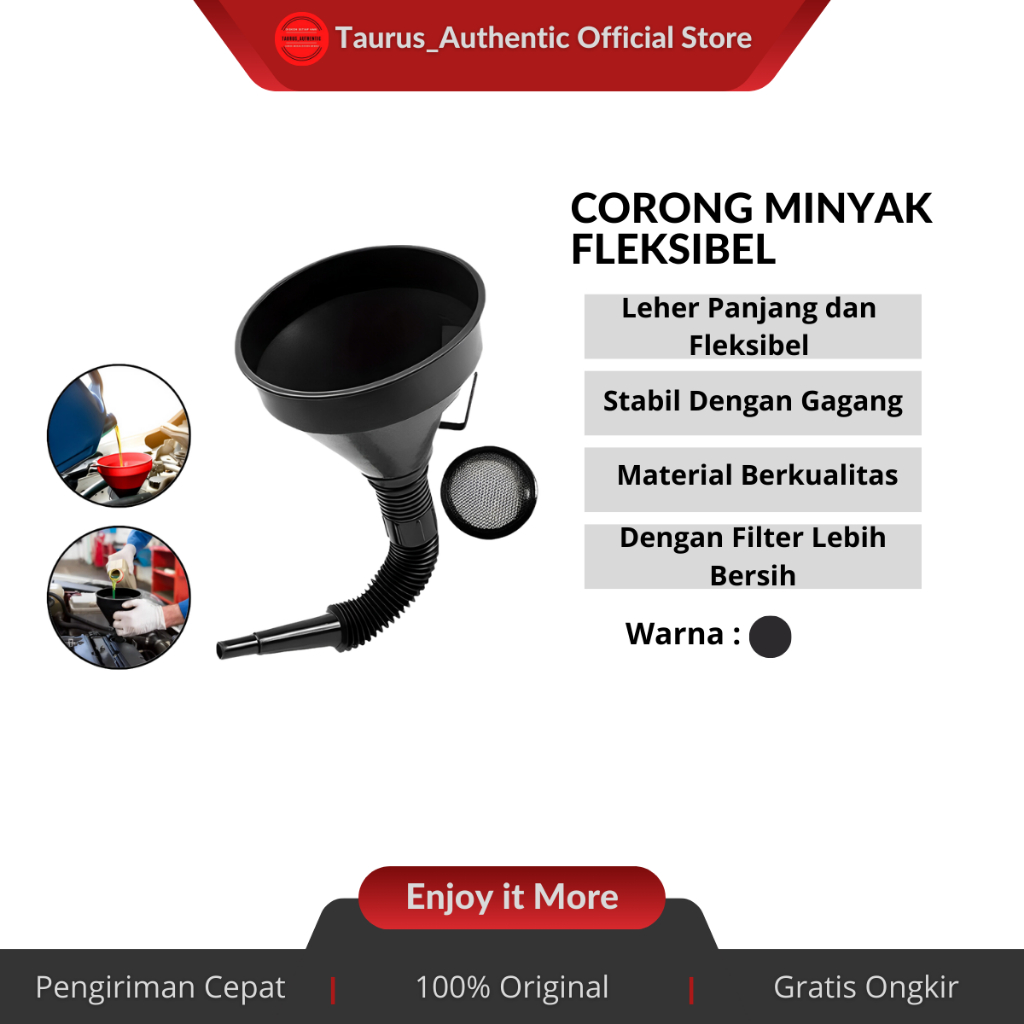 Corong Bensin Fleksibel Plastik HITAM Besar Wadah Saringan Selang Solar Oli Minyak Air Cairan Mobil 