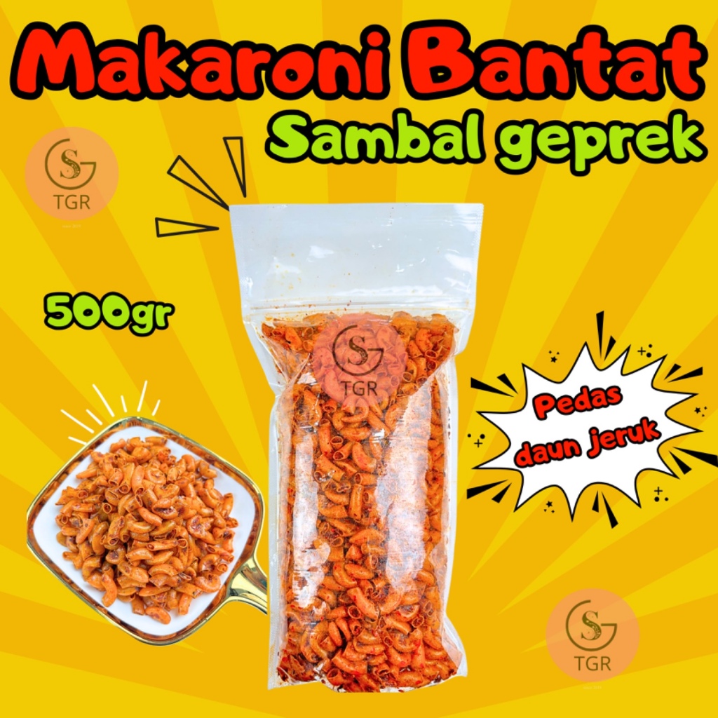 

Cemilan Pedas Makaroni Bantat 500gr Sambal Geprek Pedas Daun Jeruk