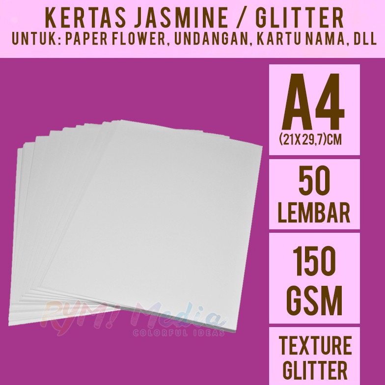 

Terkini Jasmine Glitter 15 gsm A4 isi 5 lembar Kertas Jasmine Glitter Putih A4 15 gram Kertas Blangko Undangan Karton Ijasah Sertifikat Flower ukuran A4 M65