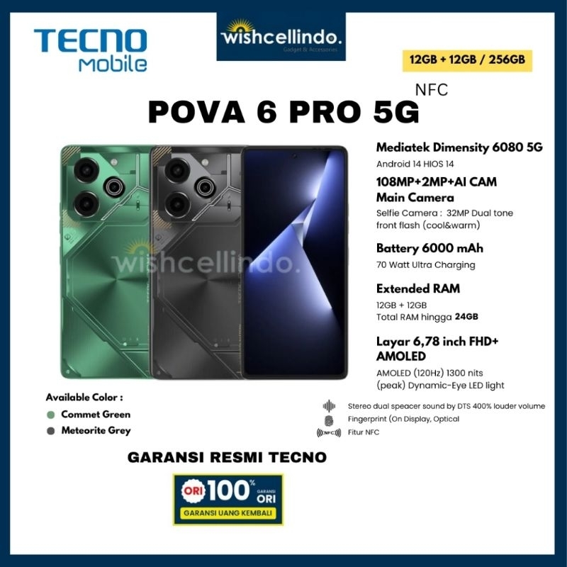 HP TECNO POVA 6 PRO 5G 12/256GB, POVA 6 NFC 12/256GB, POVA 6 NFC 8/256GB (Garansi Resmi Tecno)