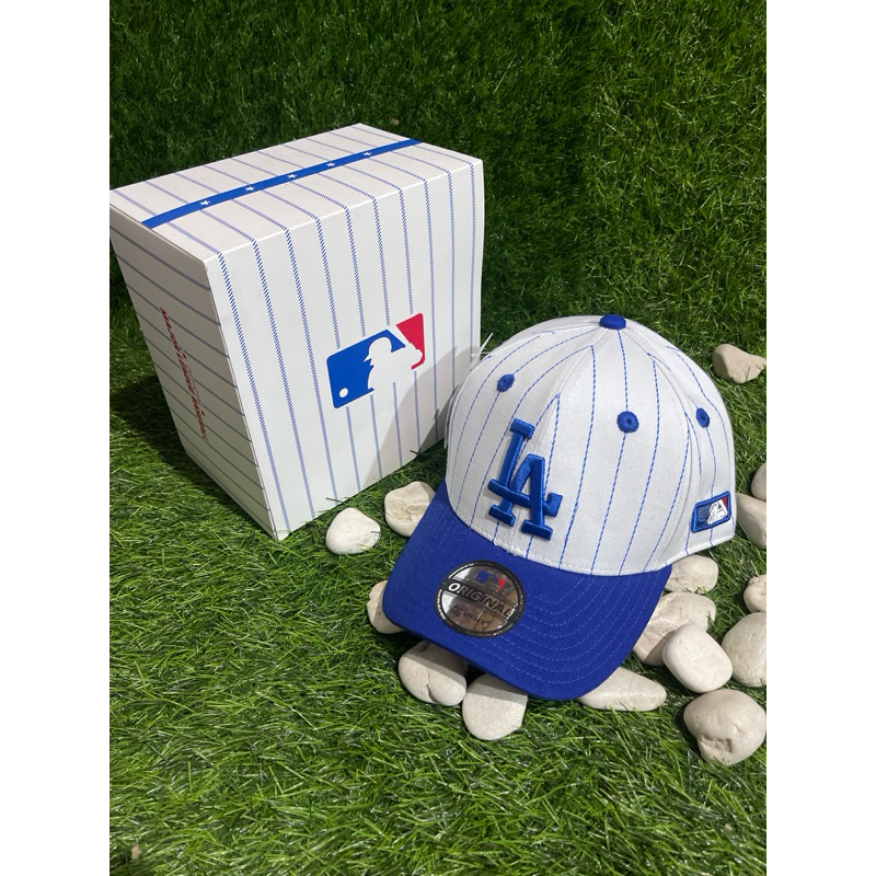 LA Salur Putih Visor Biru Topi Premium MLB