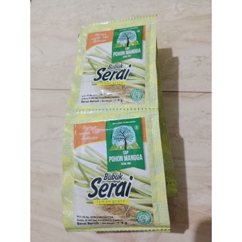 

Bubuk Serai Cap Pohon Mangga 1 Renceng isi 12 Sachet