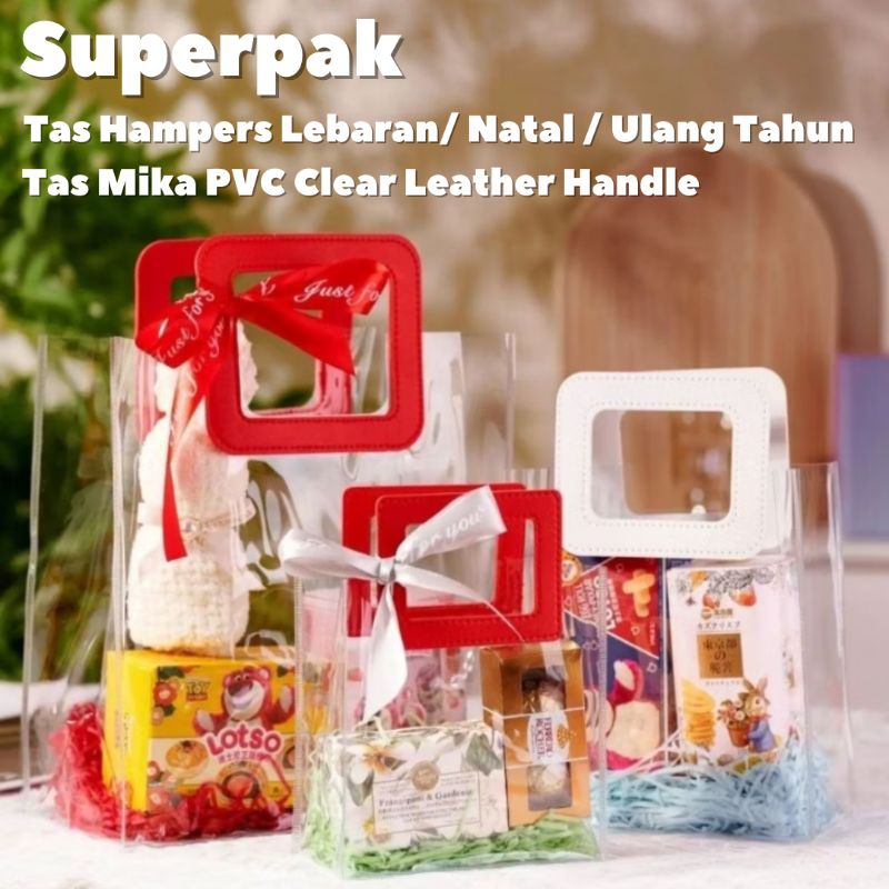 

[Harga 10pcs] Tas Mika PVC 16x9x17 BENING TRANSPARAN Gagang Kulit / Tas Hampers Souvenir Goodie Bag Ulang Tahun Lebaran Imlek Natal Premium