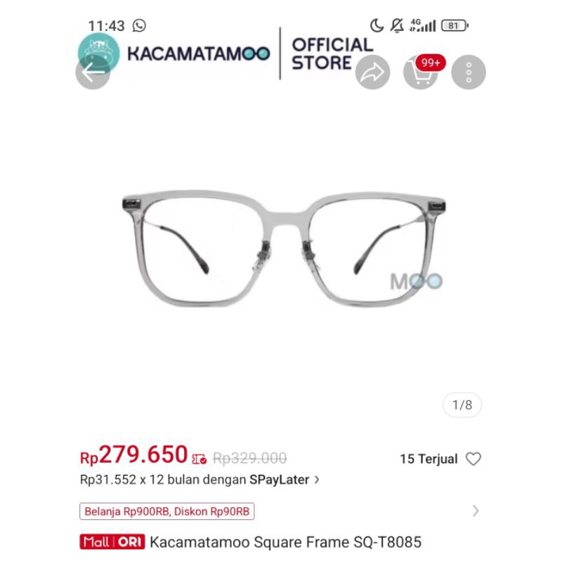preloved kacamatamoo SQ-T8085 kacamata minus baca putih transparan preloved