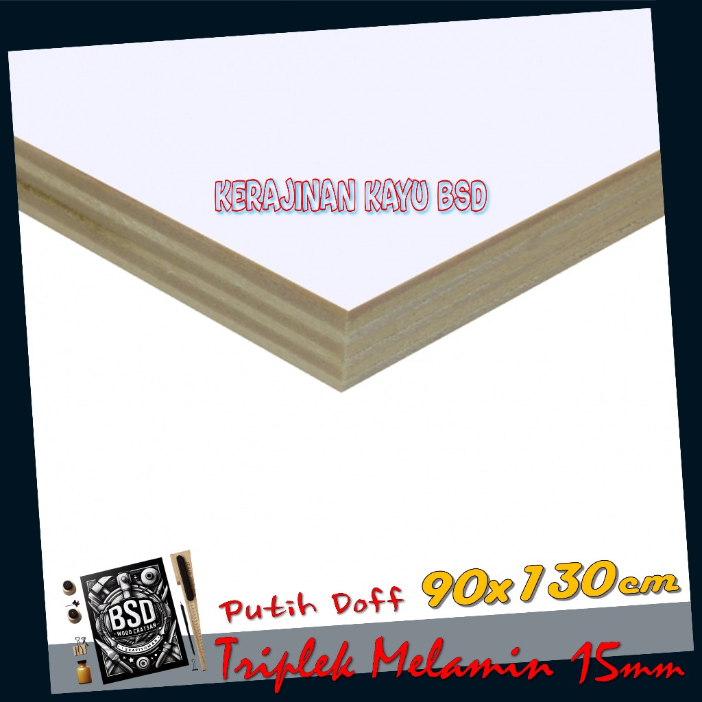 Triplek Putih 15mm 90x130 cm ( 130x90 cm ) Triplek Melamin Putih Doff 1 Muka 15 mm 90x130 cm