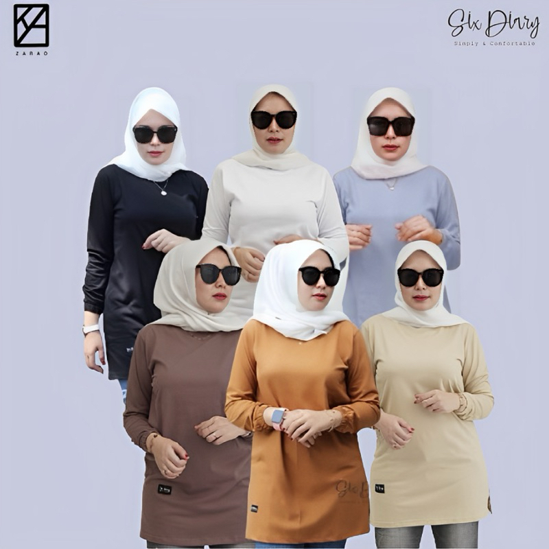 Six Diary Baju wanita kaos tunik kaos lengan kerut terbaru six diary polos