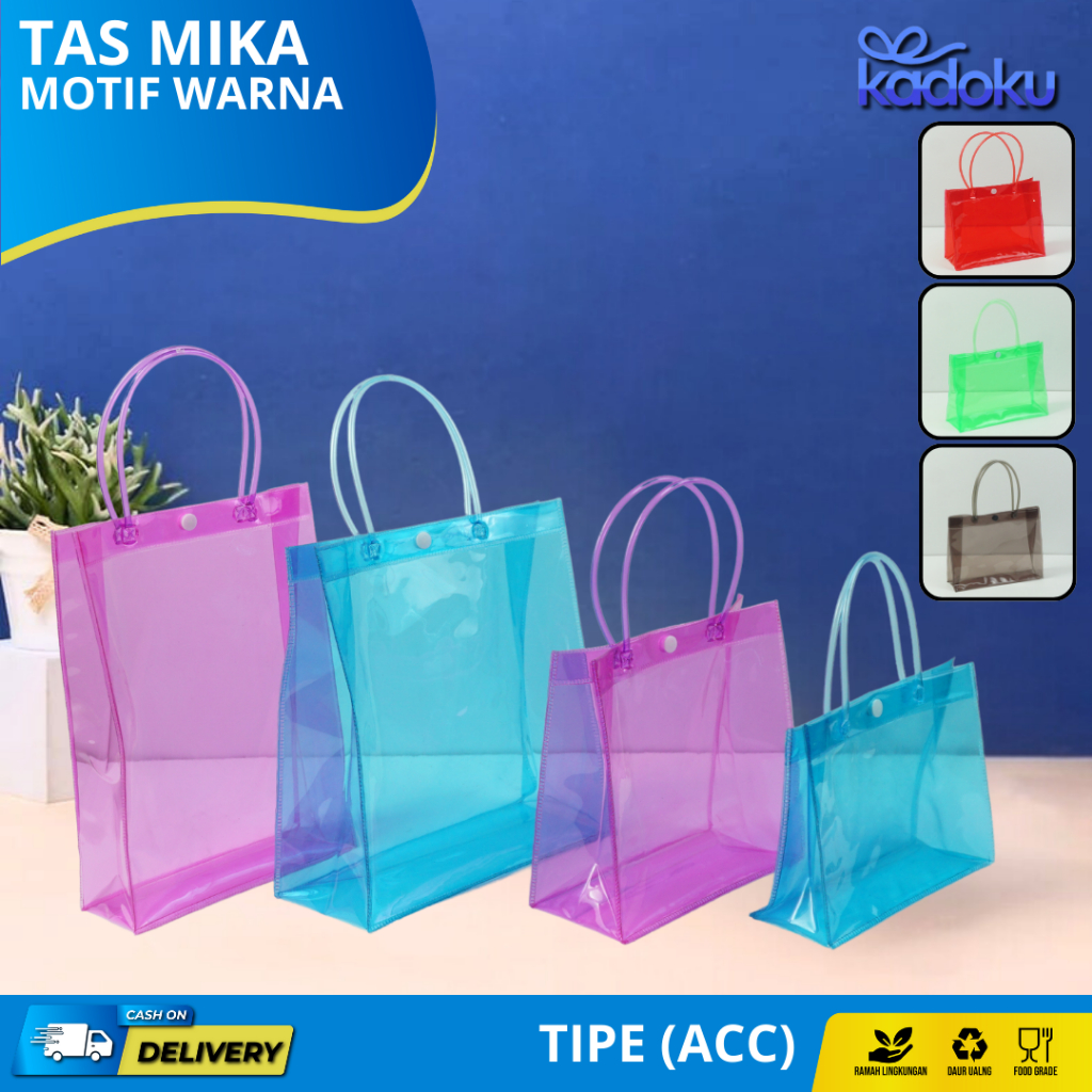 

Tas Mika PVC / Tas Mika PVC Transparan / Tas Bening / Tas Transparan / Tas Hampers / Goodiebag Transparan / Goodiebag Bening I ACC02