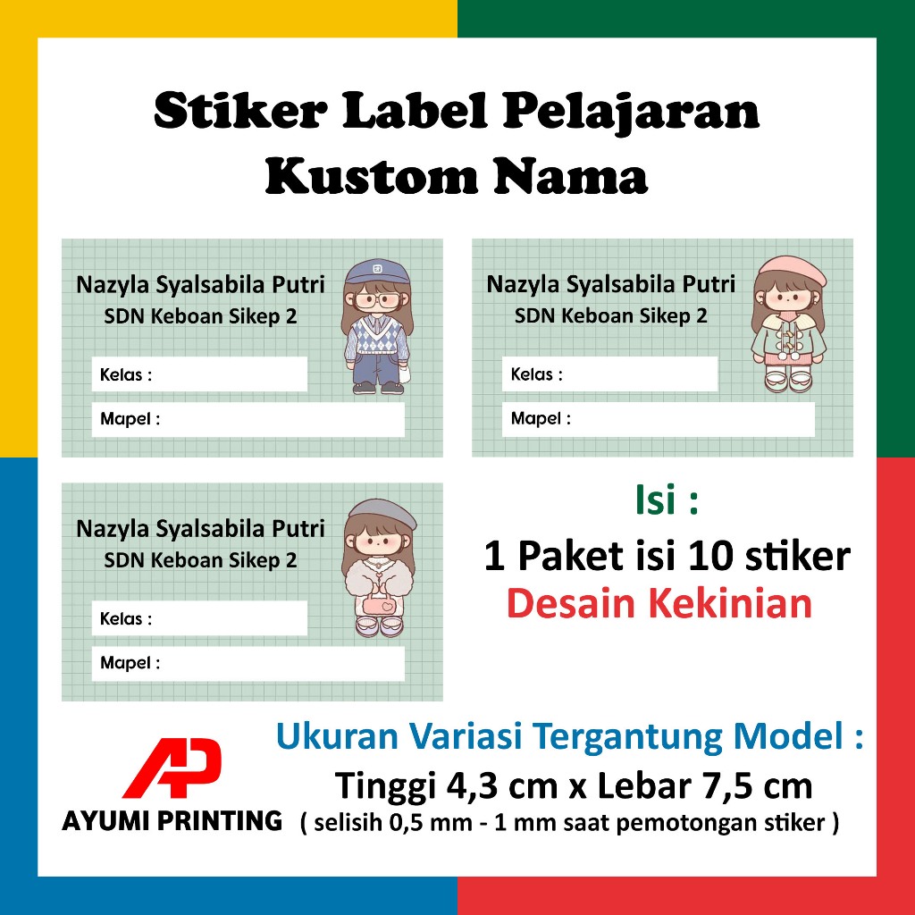 

Stiker buku mata pelajaran anak isi 10 pcs kartun mono