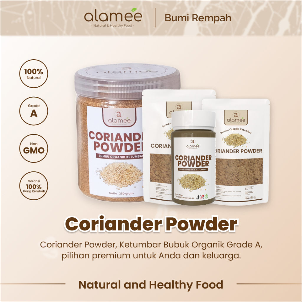 

ALAMEE Ketumbar Bubuk Organik Bumbu Dapur Instan Coriander Powder Murni Asli Tanpa Campuran