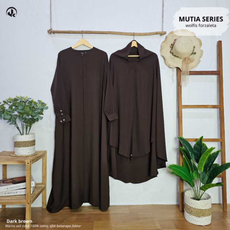 GAMIS POLOS SET KHIMAR NONPET MUTIA ABAYA BAHAN WOLFIS FORZALETA LENGAN KANCING  MUTIARA GAMIS SYAR'