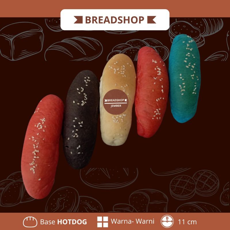 

BREADSHOP ROTI HOTDOG WARNA WARNI 11CM ISI 5 | BASE HOTDOG (LONG BURGER) 11CM