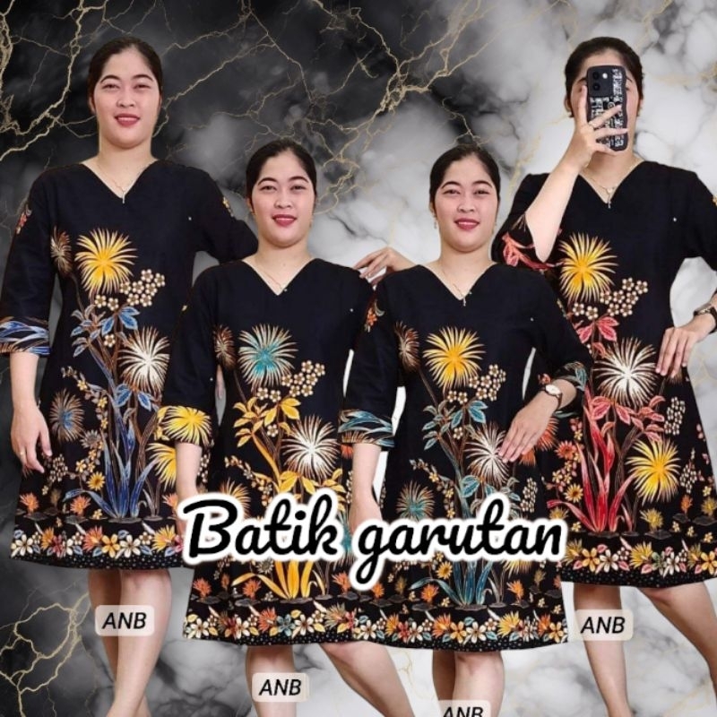 ATASAN DRESS TUNIK BATIK MODERN / TUNIK BATIK UNGGUL JAYA WARNA HITAM DRESS MOTIF TERBARU