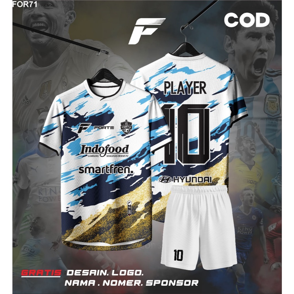 JERSEY FUTSAL CUSTOM NAMA NOMER DAN LOGO MOTIF PASIR BIRU FULLPRINTING DEWASA DAN ANAK HITAM PUTIH