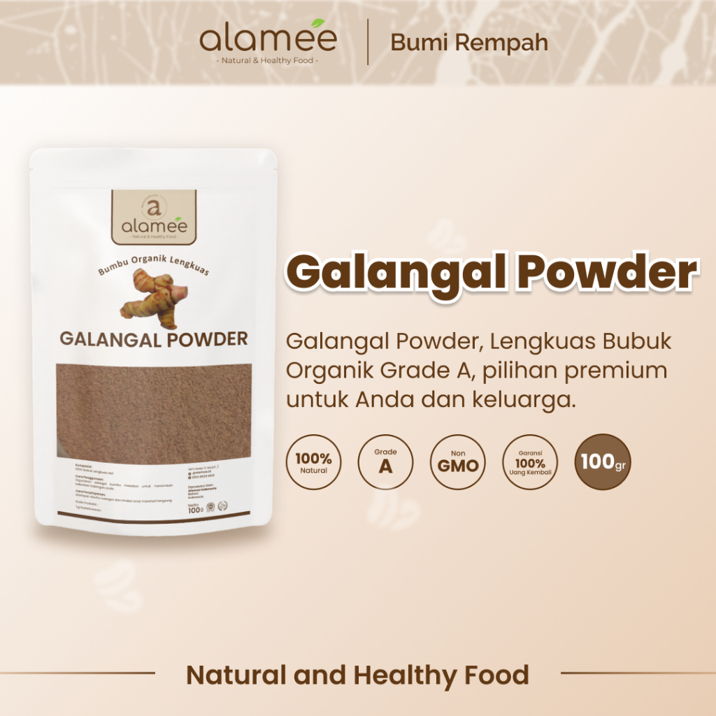 

ALAMEE Lengkuas Bubuk Asli Galangal Seasoning Powder Tanpa Campuran Bumbu Masak Dapur Organik 100g