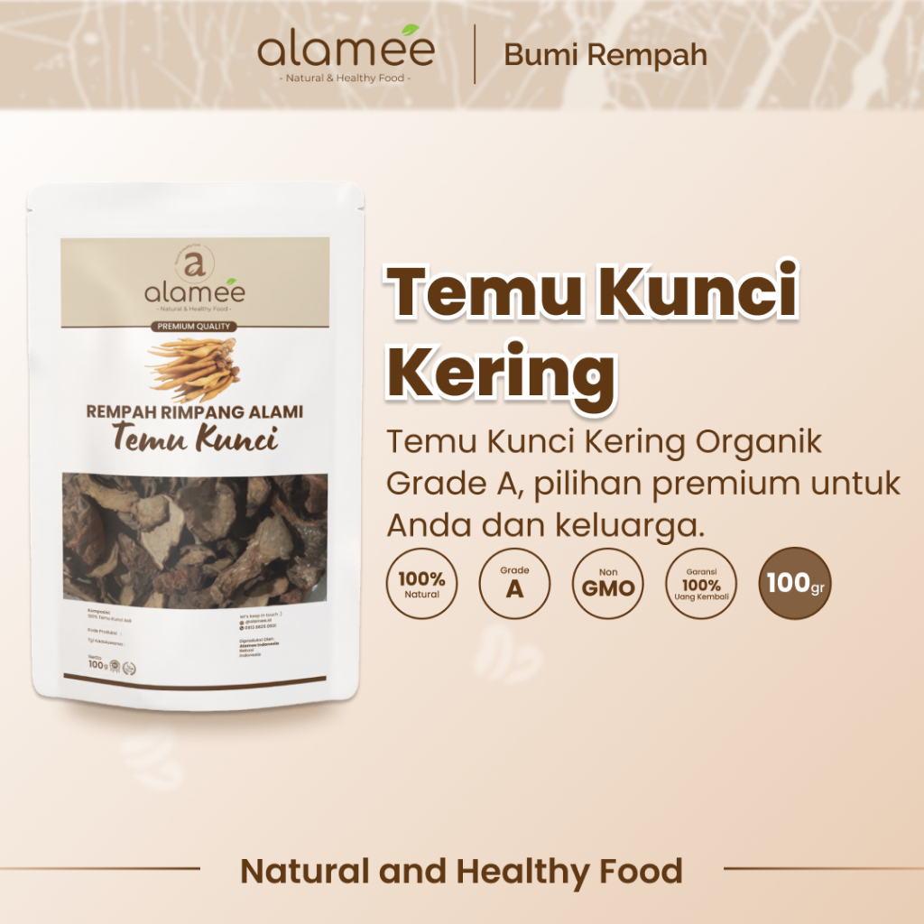 

ALAMEE Temu Kunci Kering Fingerroot Rempah Rimpang Alami Iris Bumbu Seasoning Masakan Masak 100g